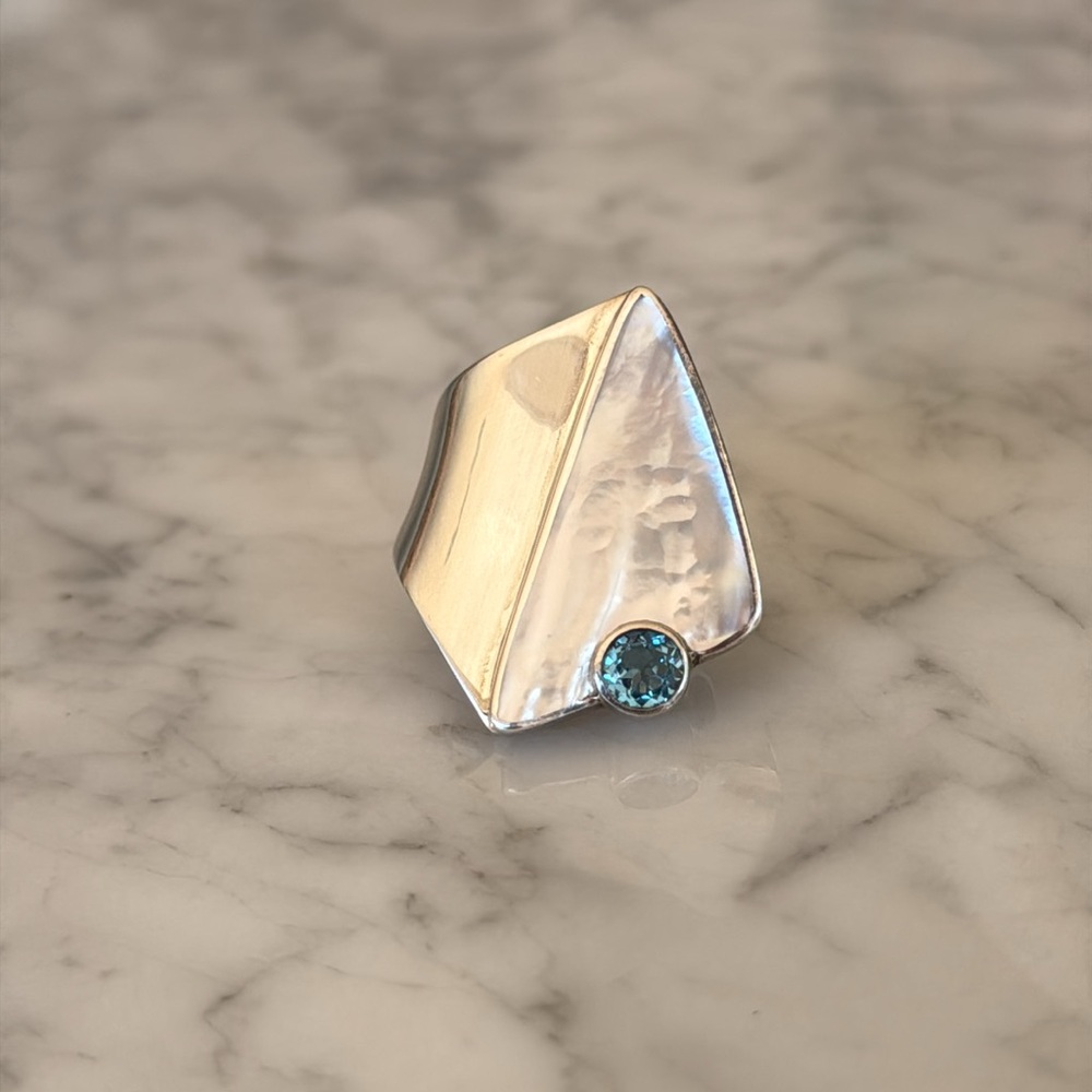 Sterling Abalone Shell and Blue Topaz Ring